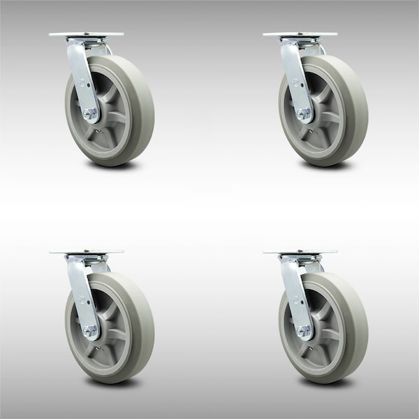 Service Caster 8 Inch SS Thermoplastic Rubber Caster Set with Ball Bearing and Swivel Lock SCC SCC-SS30S820-TPRBF-BSL-4 - main